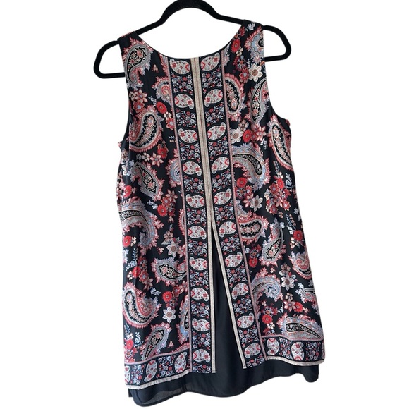 J JILL PAISLEY SPLIT BACK LAYERED BLACK TUNIC DRESS SLEEVELESS | SIZE: SMALL - Picture 6 of 11